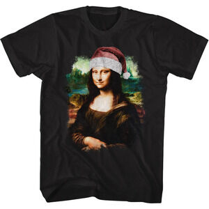 Mona Lisa Santa Hat Funny Art Mashup Graphic Unisex T-Shirt